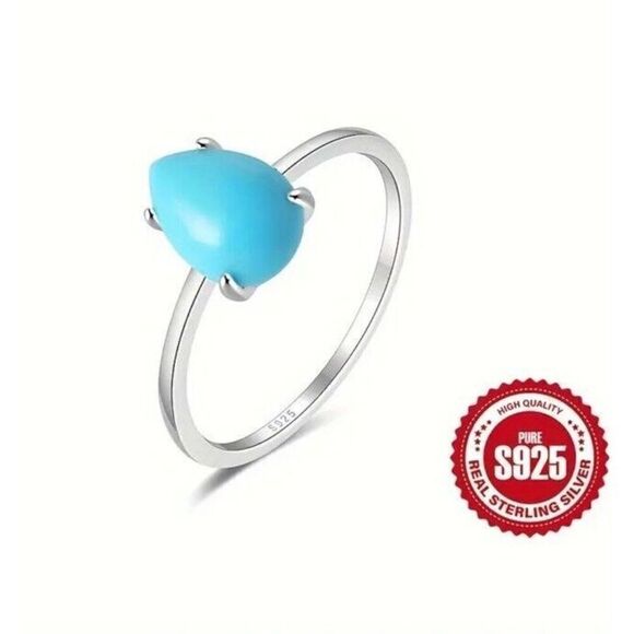 925 Sterling Silver Turquoise Ring Size 6 - Picture 4 of 7